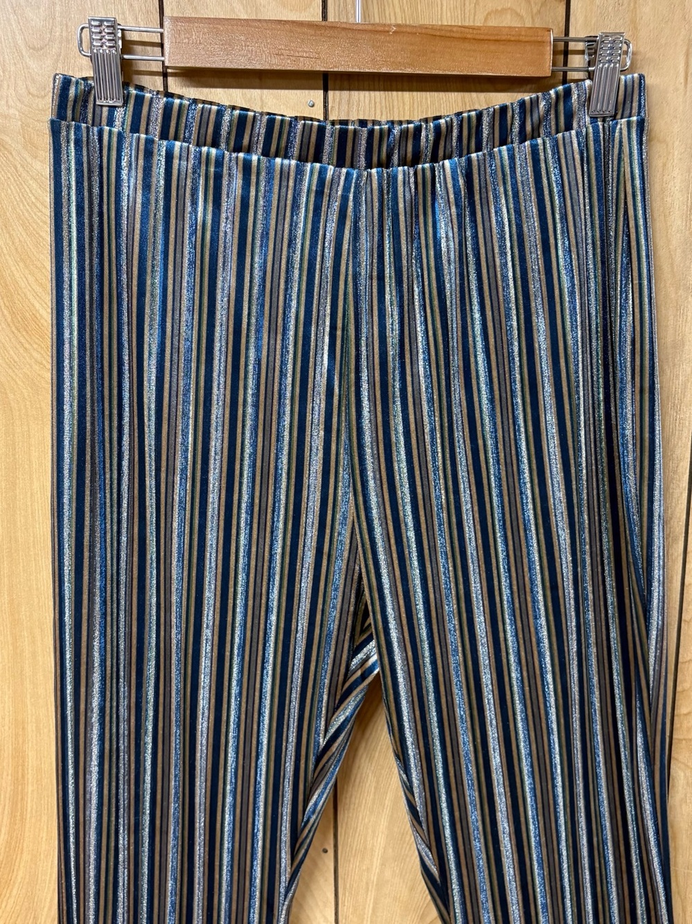Natural Life Striped Flare Pant Retro 70s Bell Bottom Velour Boho Metallic Large - Picture 5 of 11